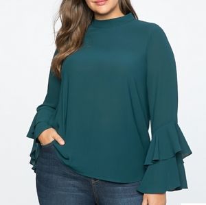 Eloquii Dramatic Bell Sleeve Teal Blouse Top